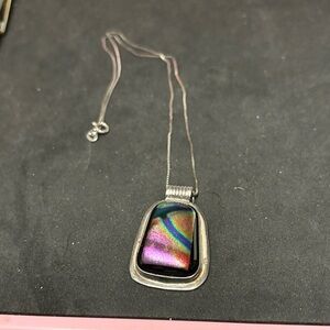 Vintage Sterling Silver Dichroic Iridescent Pendant  with 925 Silver Chain